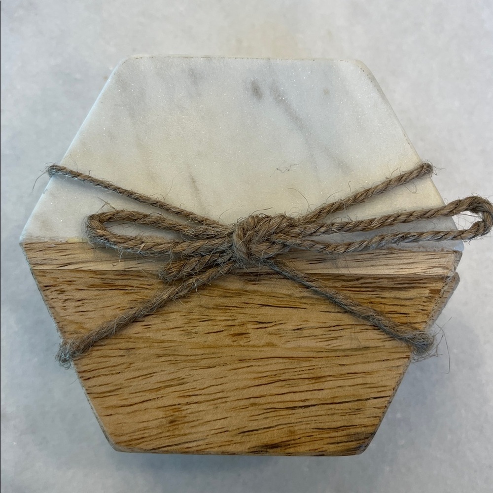 Marble and Wood Coasters Hexagon Set of 4 NWT - Picture 3 of 13